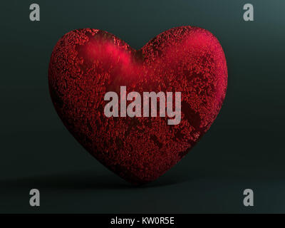 3D rendering of red metallic heart on dark grey background Stock Photo