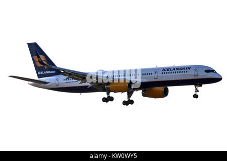 Icelandair Boeing 757-223, TF-ISS, on approach to land at an airport. Stock Photo