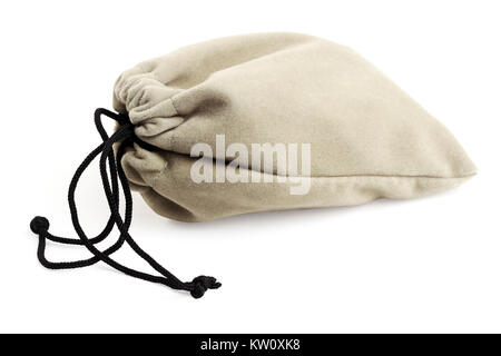 Pouch Bag With Drawstring Lying on White Background Stock Photo