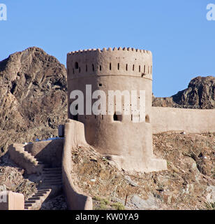 Close up on a watch tower in old Muscat - Muscat, Oman Stock Photo