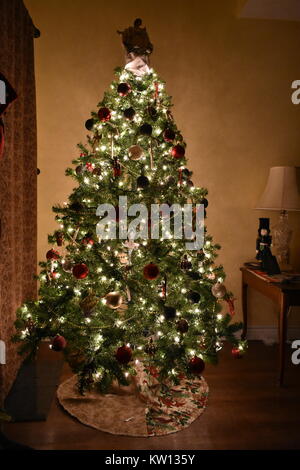 Decorated Christmas Tree with lights and ornaments Stock Photo