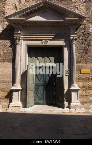 The entrance to San Pietro Martire (English: St. Peter Martyr), a Roman catholic parish church in Murano, Venice Stock Photo
