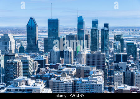 Montreal, CA - 26 December 2017: Montreal Skyline from Kondiaronk belvedere in winter after snowstorm. Stock Photo