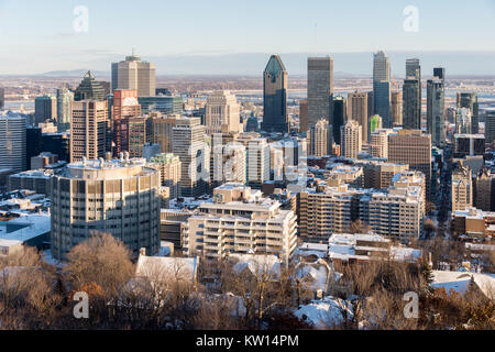 Montreal, CA - 26 December 2017: Montreal Skyline from Kondiaronk belvedere in winter after snowstorm. Stock Photo