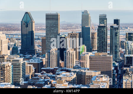 Montreal, CA - 26 December 2017: Montreal Skyline from Kondiaronk belvedere in winter after snowstorm. Stock Photo