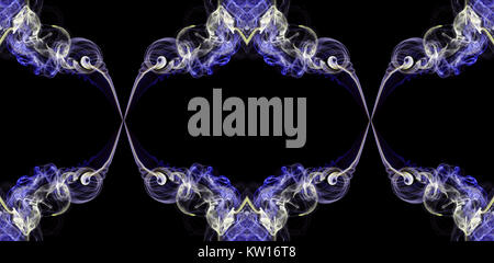 Blue and ecru abstract twisted smoke isolated on black background, formed in circles, projected as an infinity loop Stock Photo