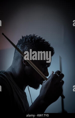 A drummer in a recording studio. Stock Photo