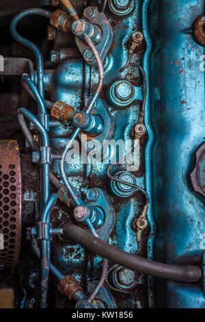 Diesel Engine, Thornycroft, 4 cylinders, top down view. Engine is from 1984 and urrently installed in our narrow boat in working condition Stock Photo