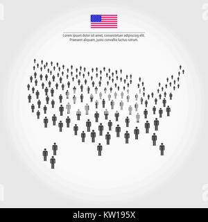 USA People Map. Map of the United States Made Up of a Crowd of People Icons Stock Vector