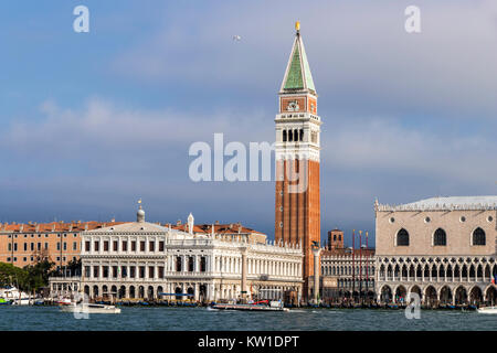 Views of the Venice, with the Campanile di San Marco (St Mark's Campanile), the Biblioteca Nazionale Marciana (National Library of St Mark's) and the  Stock Photo