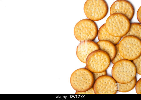 Mini round cheese biscuit savoury snacks on a white background Stock Photo