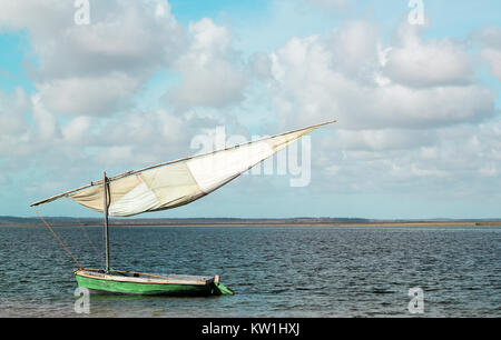 Traditional sailing boat off the coast of Tofo Beach in Mozambique. Stock Photo