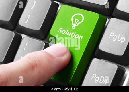 Green solution button on the keyboard Stock Photo