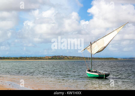 Traditional sailing boat off the coast of Tofo Beach in Mozambique. Stock Photo