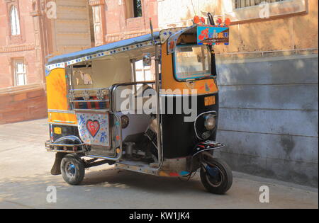 Tuk Tuk taxi parked in old town Jodhpur India. Stock Photo