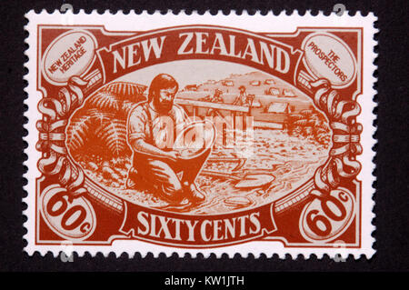 1989 60 cent stamp featuring a gold prospector in New Zealand Stock Photo