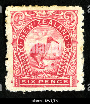 1900 New Zealand 6 pence pictorial stamp featuring a kiwi Stock Photo