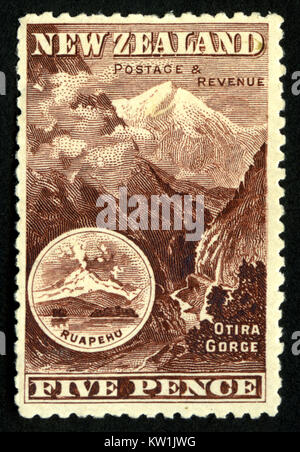 1898 New Zealand five pence pictorial stamp featuring Otira Gorge, Westland, New Zealand Stock Photo