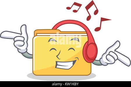 Listening music folder character cartoon style Stock Vector
