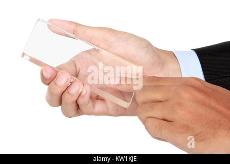 businessman Hand holding mobile smart phone with blank screen Stock Photo