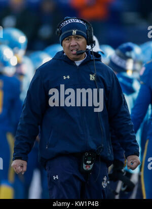 Annapolis, MD, USA. 28th Dec, 2017. Navy Midshipmen Head Coach Ken Niumatalolo during the Military Bowl between the University of Virginia Cavaliers and the United States Naval Academy Midshipmen at Navy Marine Corps Memorial Stadium in Annapolis, MD. Justin Cooper/CSM/Alamy Live News Stock Photo