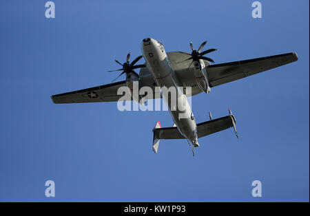 Annapolis, MD, USA. 28th Dec, 2017. Navy E2C Hawkeye flies over the stadium before the Military Bowl between the University of Virginia Cavaliers and the United States Naval Academy Midshipmen at Navy Marine Corps Memorial Stadium in Annapolis, MD. Justin Cooper/CSM/Alamy Live News Stock Photo