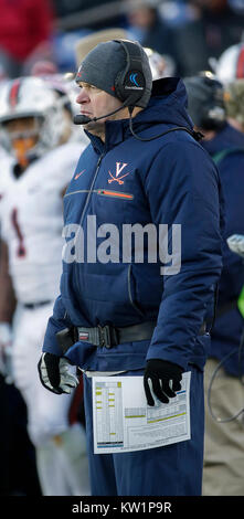 Annapolis, MD, USA. 28th Dec, 2017. University of Virginia Cavalier Head Coach Bronco Mendenhall during the Military Bowl between the University of Virginia Cavaliers and the United States Naval Academy Midshipmen at Navy Marine Corps Memorial Stadium in Annapolis, MD. Justin Cooper/CSM/Alamy Live News Stock Photo