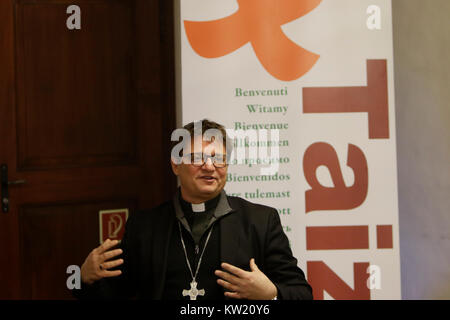 Basel, Switzerland. 29th December 2017. Felix Gmür, the Roman Catholic bishop of Basel is pictured at the press conference. unity also held a press conference with some informations about the meeting. Credit: Michael Debets/Alamy Live News Stock Photo