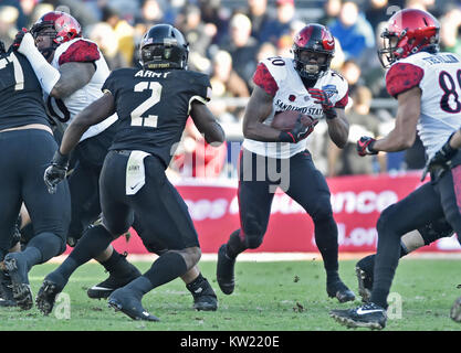 December 23, 2017 - San Diego State running back Rashaad Penny (20) looks for an open hole during the first quarter of a NCAA college football game against Army in the Lockheed Martin Armed Forces Bowl at Amon G. Carter Stadium in Fort Worth, Texas. Army won 42-35. Austin McAfee/CSM Stock Photo