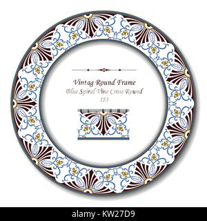 Vintage Round Retro Frame of Blue Spiral Vine Brown Cross Round Stock Vector