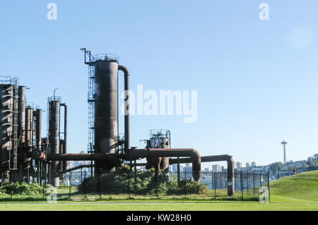 Gas Works Park in Seattle, Washington. It is a public park on the site of the former Seattle Gas Light Company gasification plant. Stock Photo