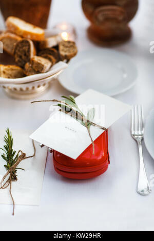 Table set for wedding or another catered event dinner. Italian villa. Stock Photo