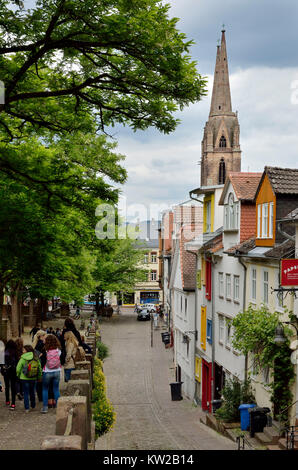 Marburg, stone way with tower the Saint Elisabeth church, Steinweg mit Turm der St Elisabeth Kirche Stock Photo