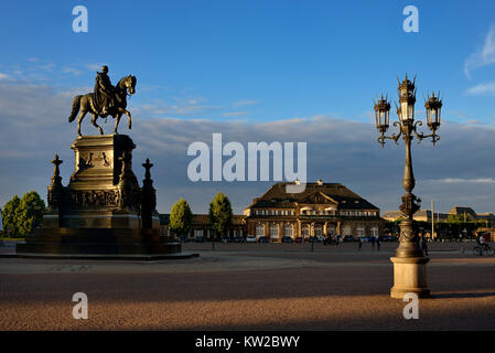 Dresden, theatre square, monument king Johann and Italian little village, Theaterplatz, Denkmal König Johann und Italienisches Dörfchen Stock Photo