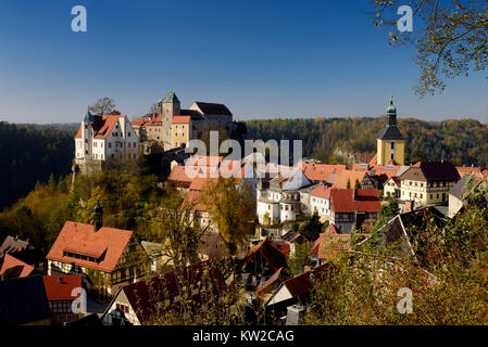 Elbsandstein, town and castle travesty stone, Stadt und Burg Hohnstein Stock Photo