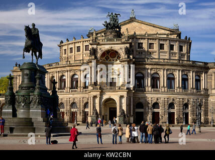 Dresden, theatre square with king Johann Denkmal and Semperoper, Theaterplatz mit  König Johann Denkmal und Semperoper Stock Photo