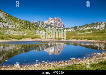 Beautiful landscape with Gran Sasso d'Italia peak at Campo Imperatore plateau in the Apennine Mountains, Abruzzo, Italy Stock Photo