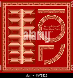 Vintage Chinese Frame Pattern Set Rectangle Pyramid Stock Vector
