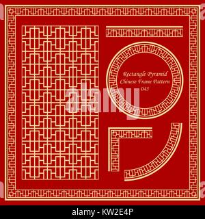 Vintage Chinese Frame Pattern Set Rectangle Pyramid Stock Vector