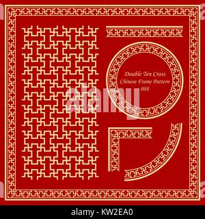 Vintage Chinese Frame Pattern Set Double Ten Cross Stock Vector