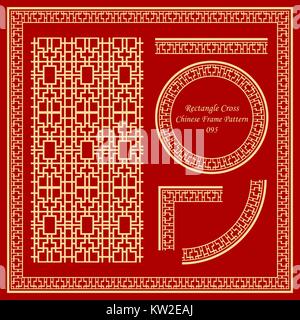 Vintage Chinese Frame Pattern Set Rectangle Cross Stock Vector