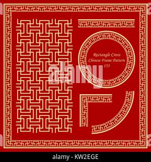 Vintage Chinese Frame Pattern Set Rectangle Cross Stock Vector