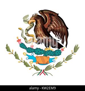 mexican flag emblem of colorful silhouette of eagle with snake in peak ...