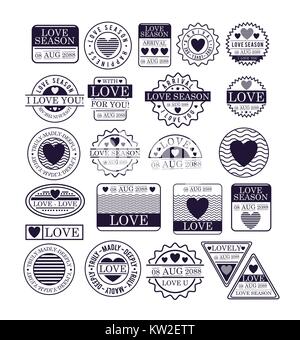 stamps of love season in dark blue silhouette Stock Vector