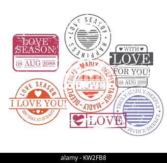 stamps set of love season in colorful silhouette Stock Vector