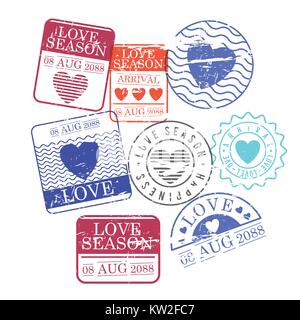 stamps set of love season in colorful silhouette Stock Vector