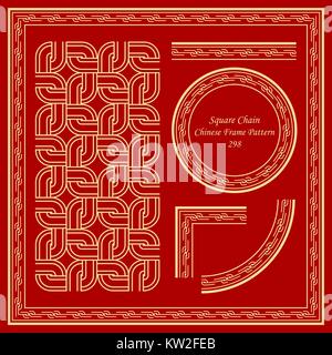 Vintage Chinese Frame Pattern Set round corner square geometry chain Stock Vector