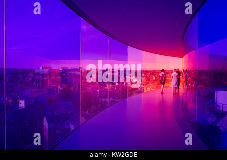 Visitors enjoy the Rainbow panorama of Aarhus at Aros Art Museum. The museum is the second most visited in Denmark. Stock Photo