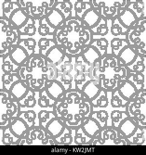 Halftone round black seamless background spiral curve cross frame Stock Vector