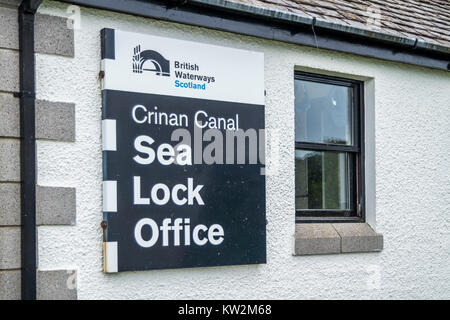CRINAN / SCOTLAND - MAY 24 2017: Sea lock Office welcoming boats and vessels to the locks of Crinan Canal Stock Photo